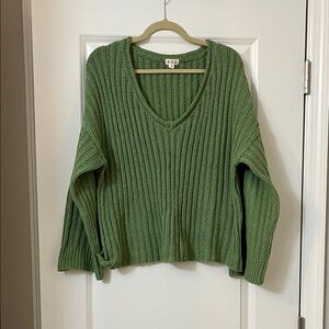 POL Green V-Neck Sweater for Women